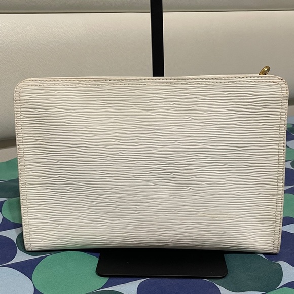 Mario Valentino White Textured Clutch with Gold Accents - Picture 3 of 15